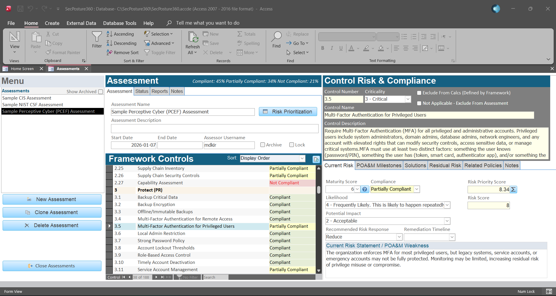 SecPosture360 assessment view showing control posture, risk context, and prioritization